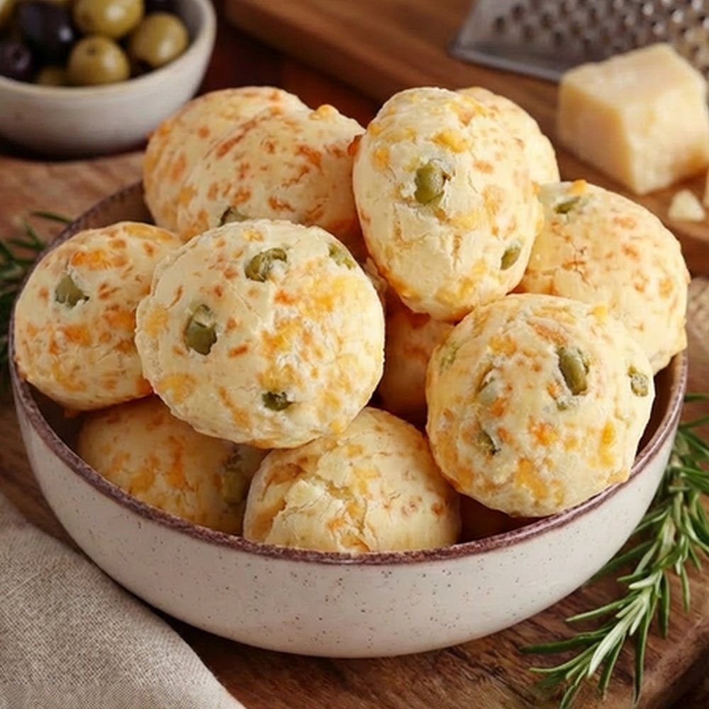 Chipás de aceitunas con trocitos de aceituna en la masa dorada